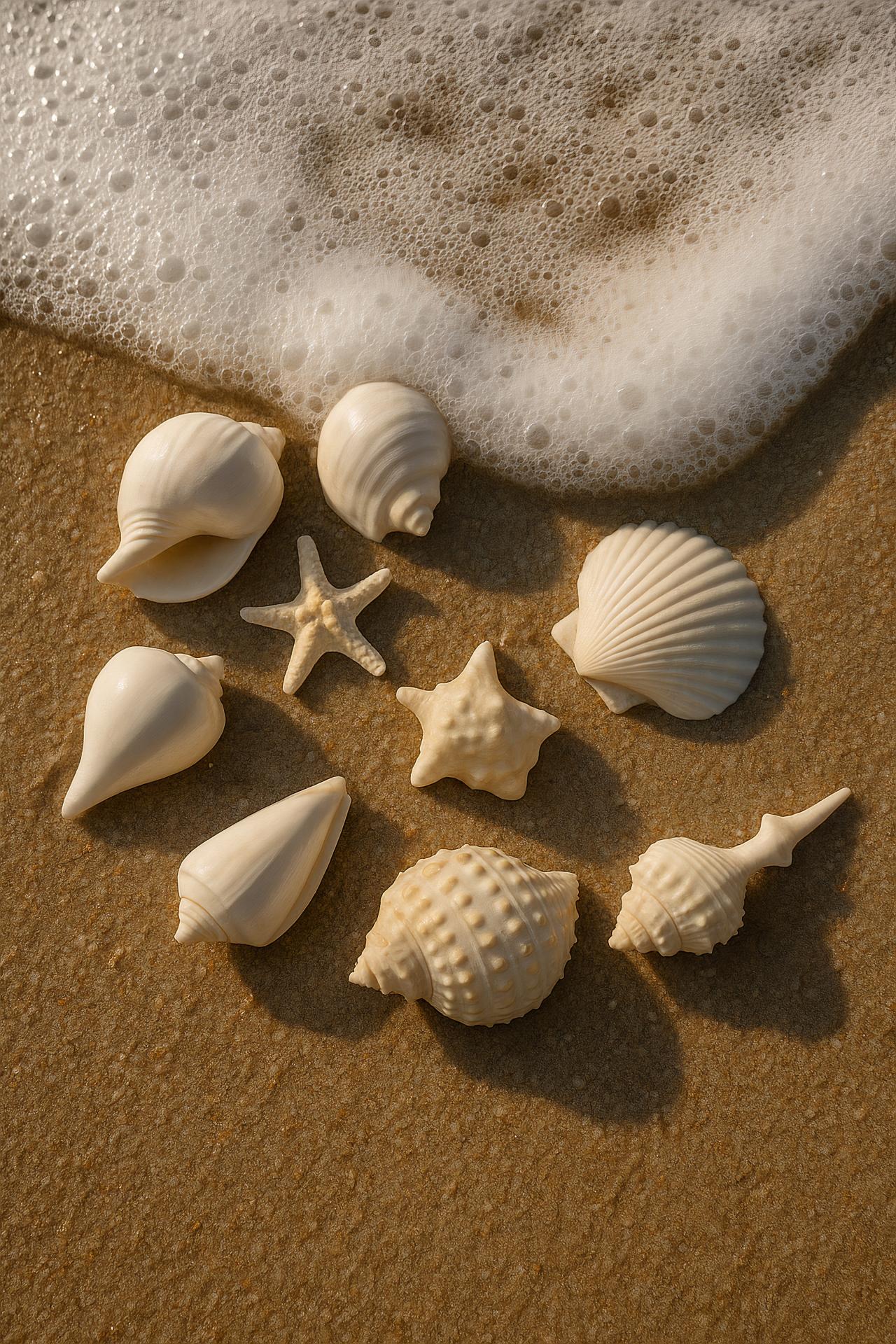 Baltic Macoma seashells, cockles, scallops on sandy beach