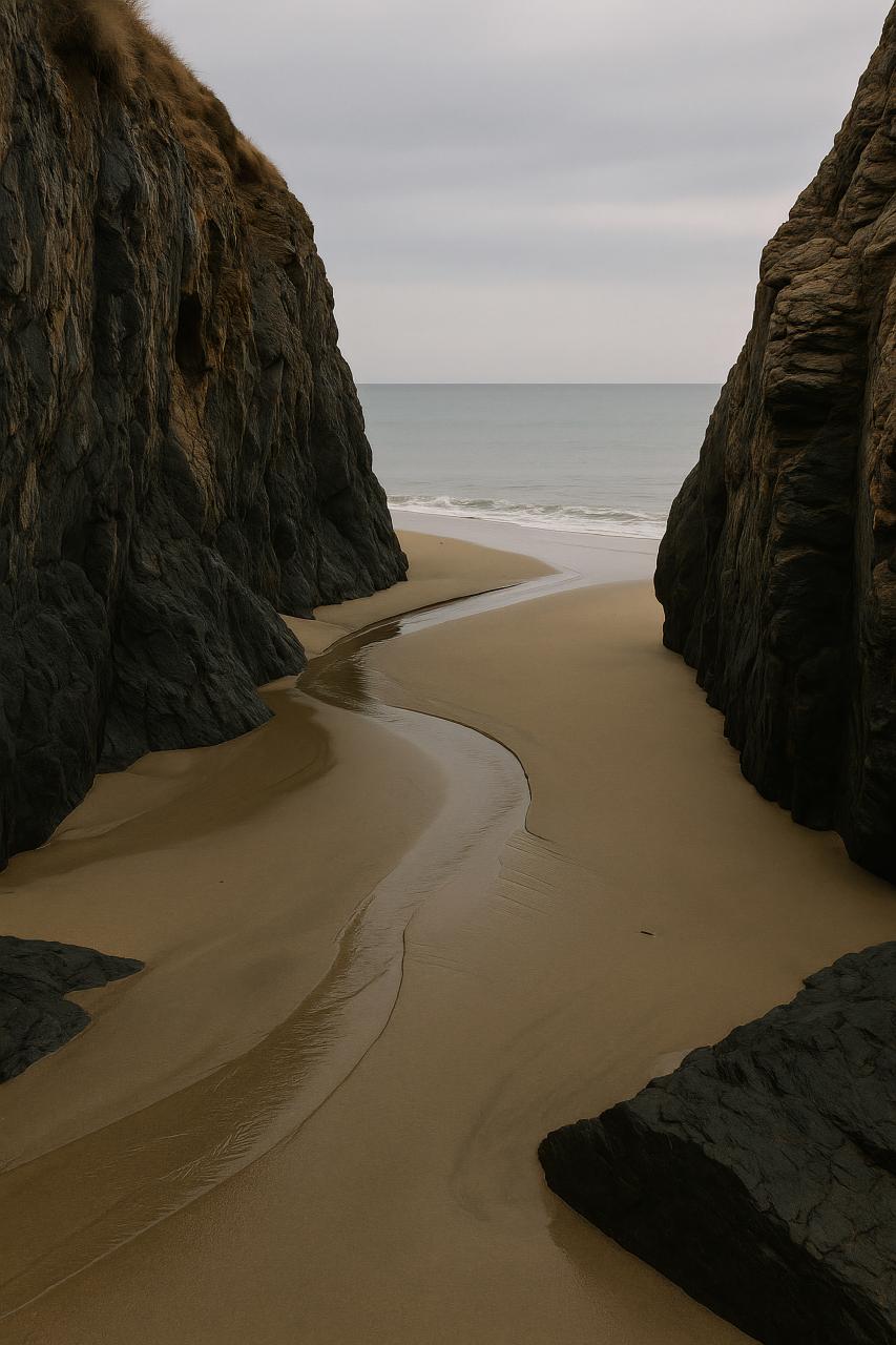 Coastal rock formation on beach overlooking the sea