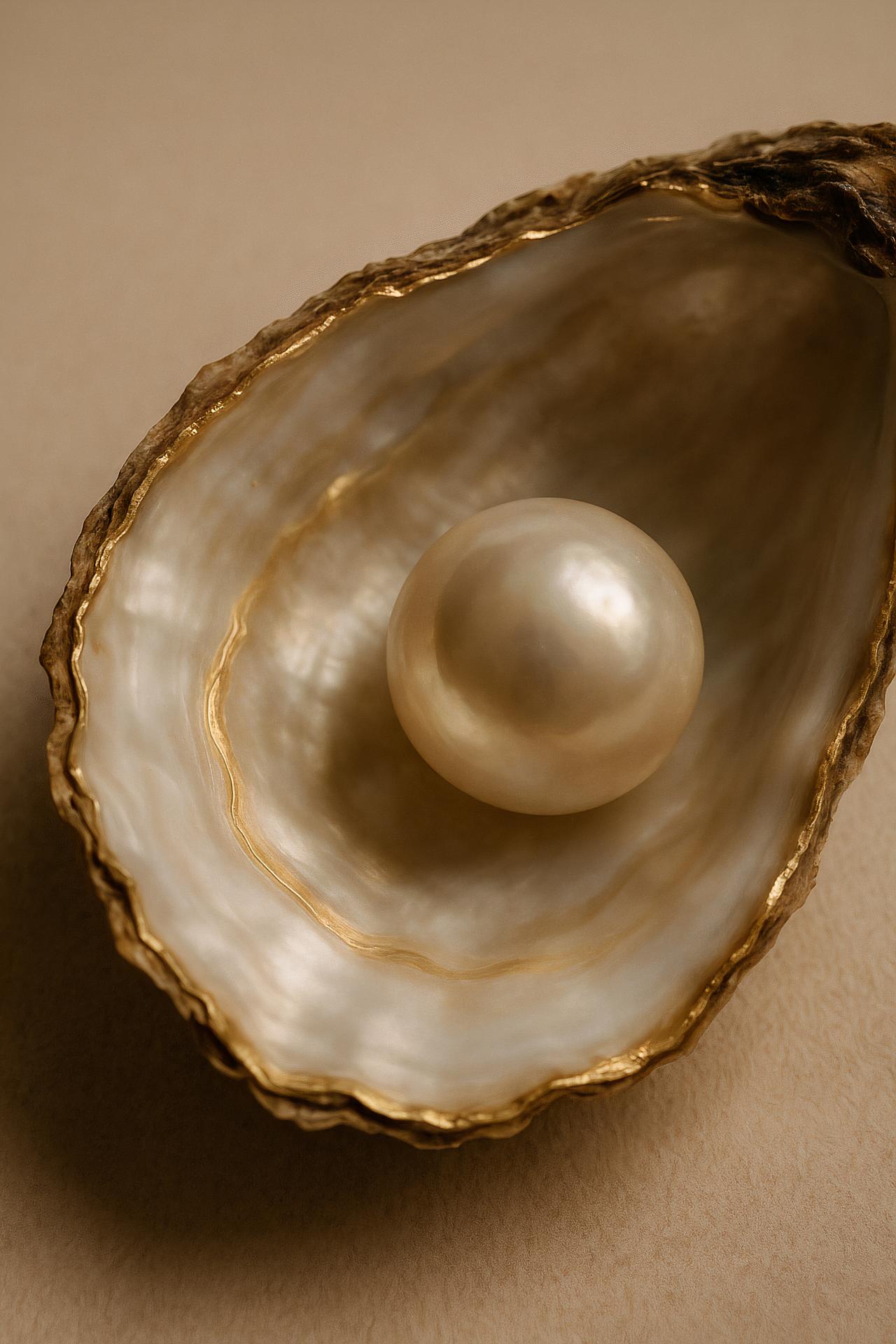 Pearl, seashell, brass body jewelry, bivalvia, gold still life