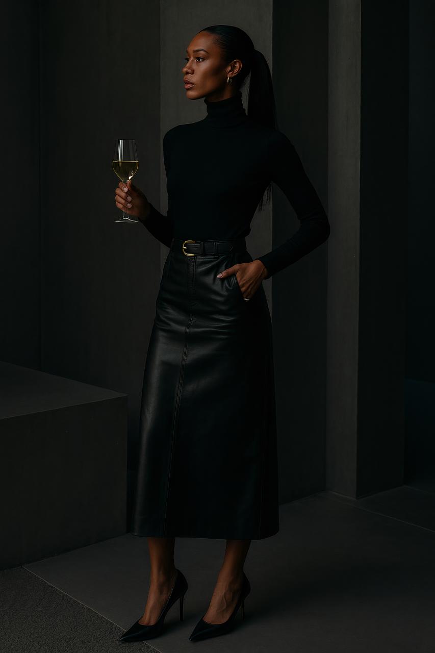 Fashion model in black little dress