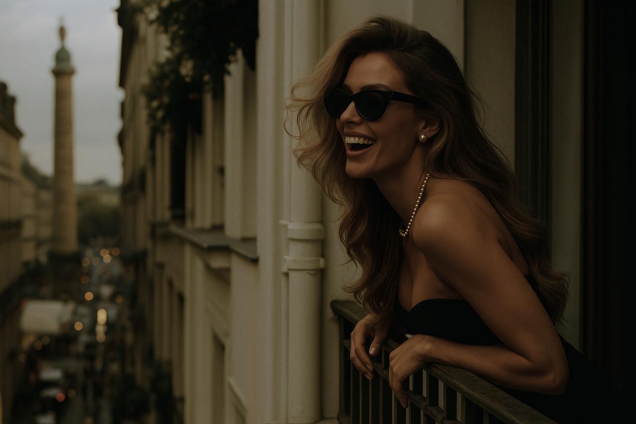 Fashion model with blond hair wearing stylish eyewear
