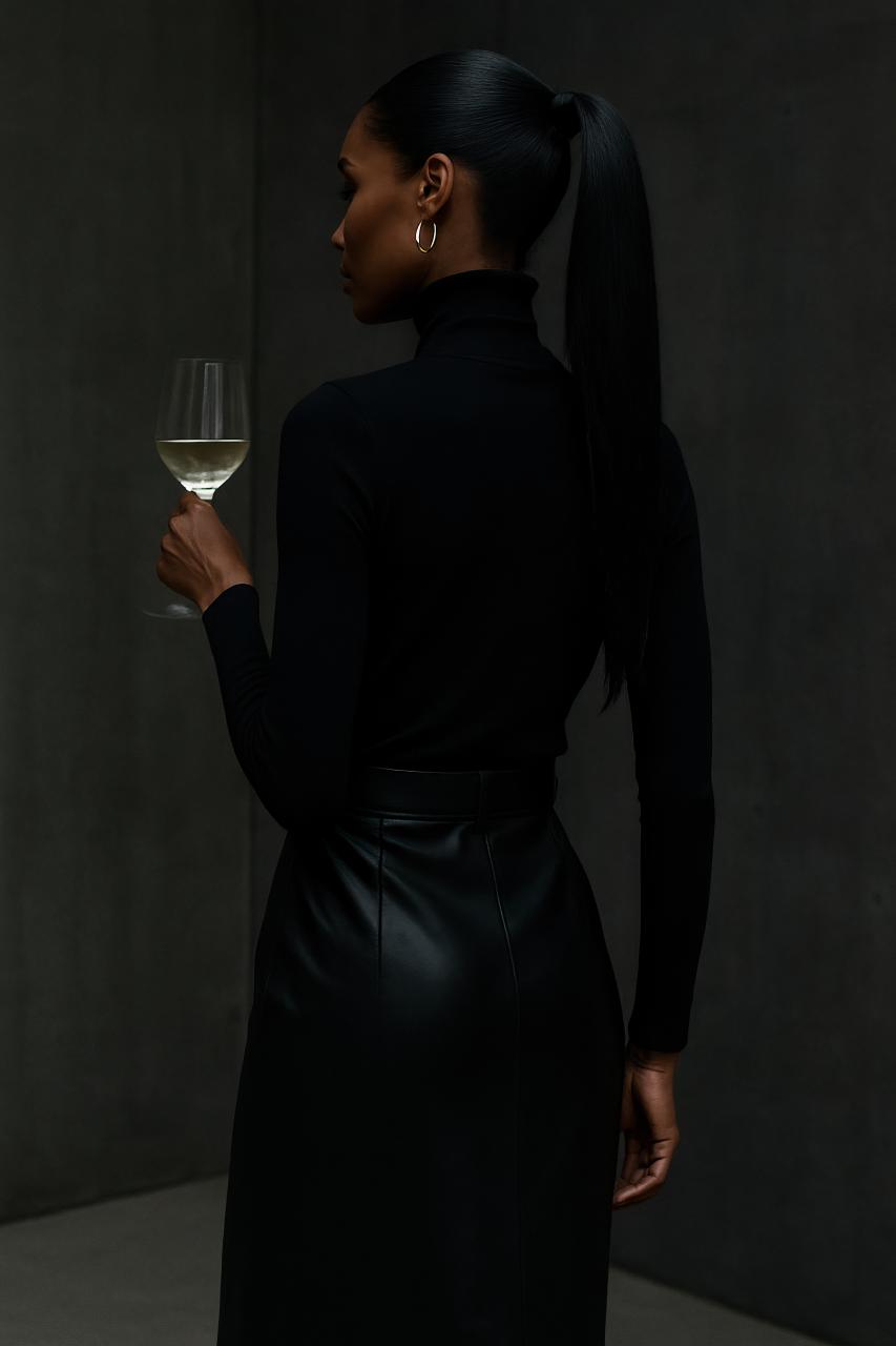 Fashion model in black dress posing for photo shoot
