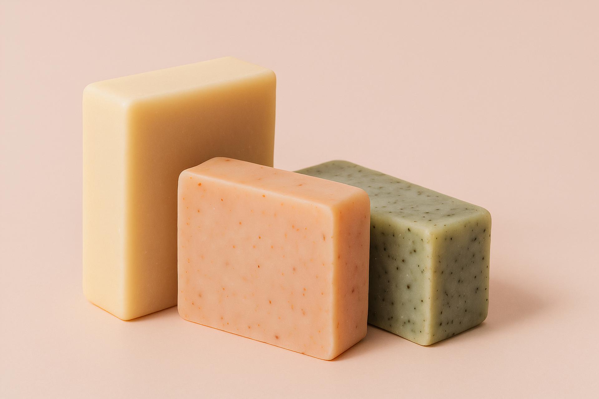 Cheese, soap, dairy products, cocoa butter, uirÅ dessert in a whimsical display