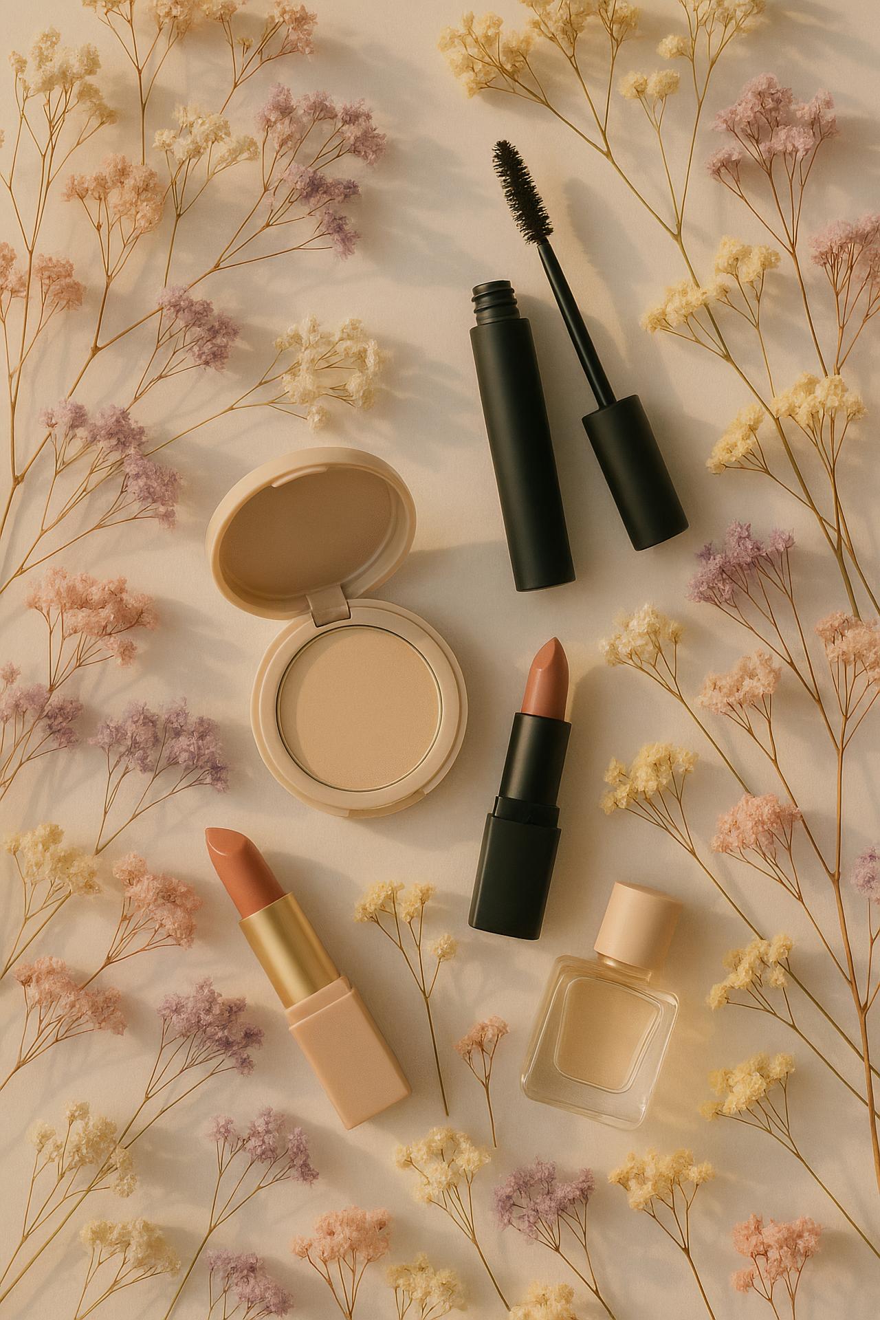 Face powder, eye shadow, eyeliner, makeup brush collection