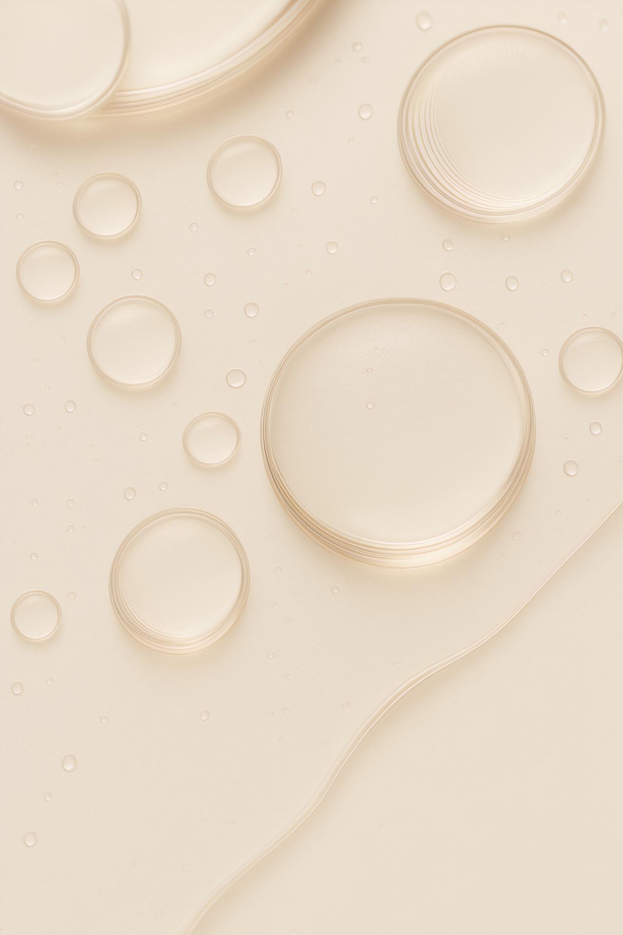 Shimmering water drops and bubbles in circular motion