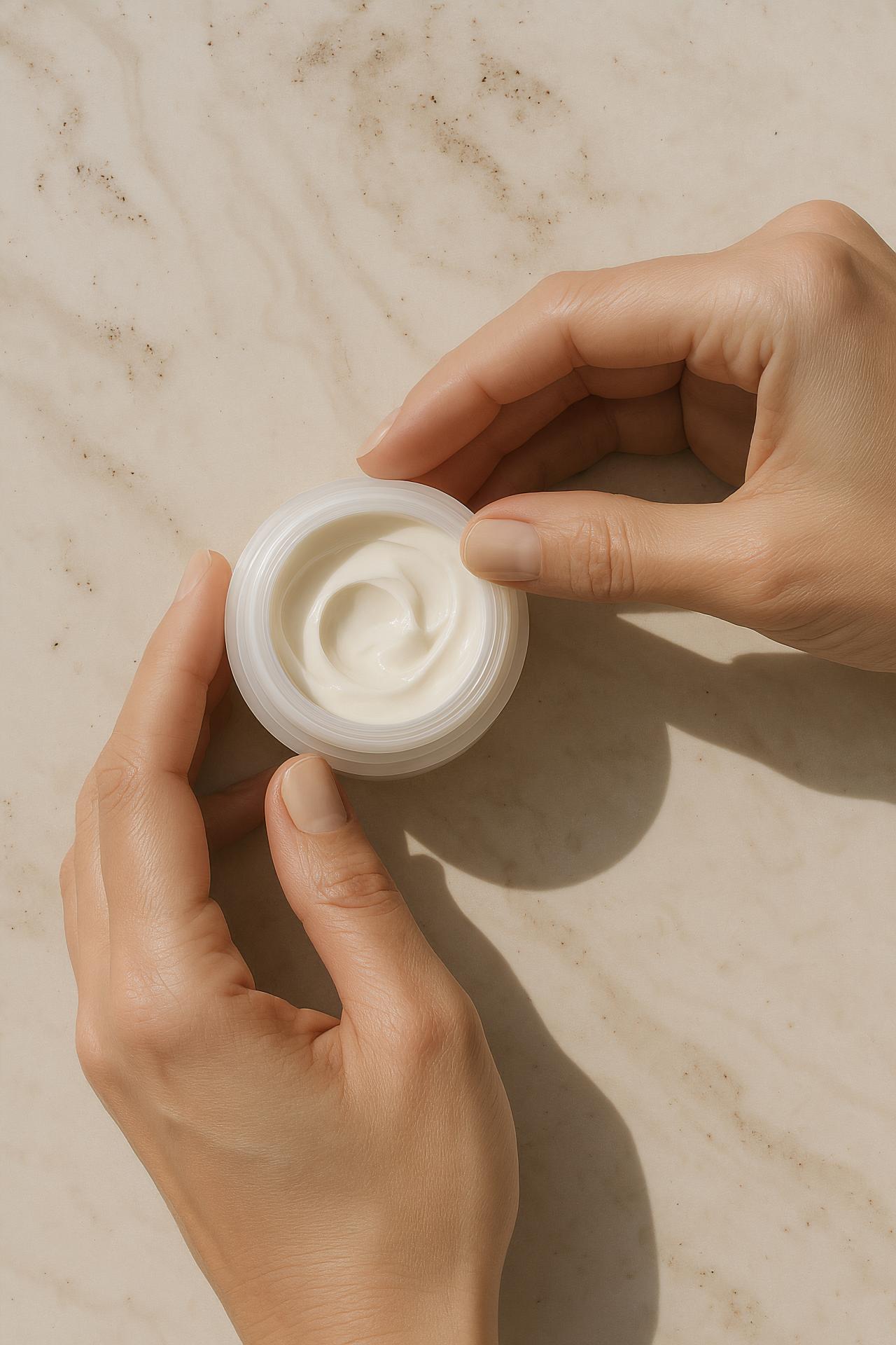 Hand applying skin care cream from H&M