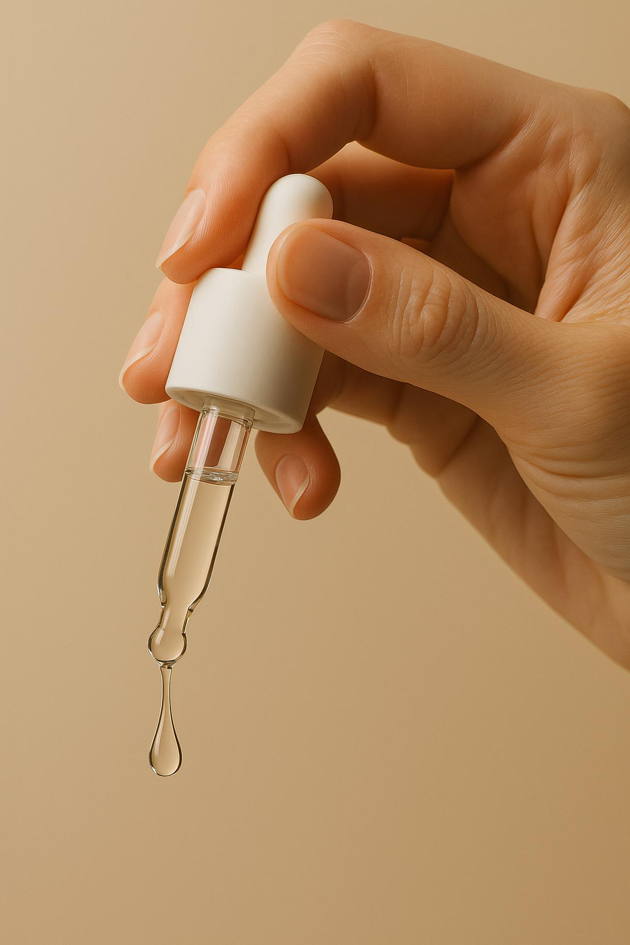 Hand holding plastic bottle with liquid, laboratory equipment