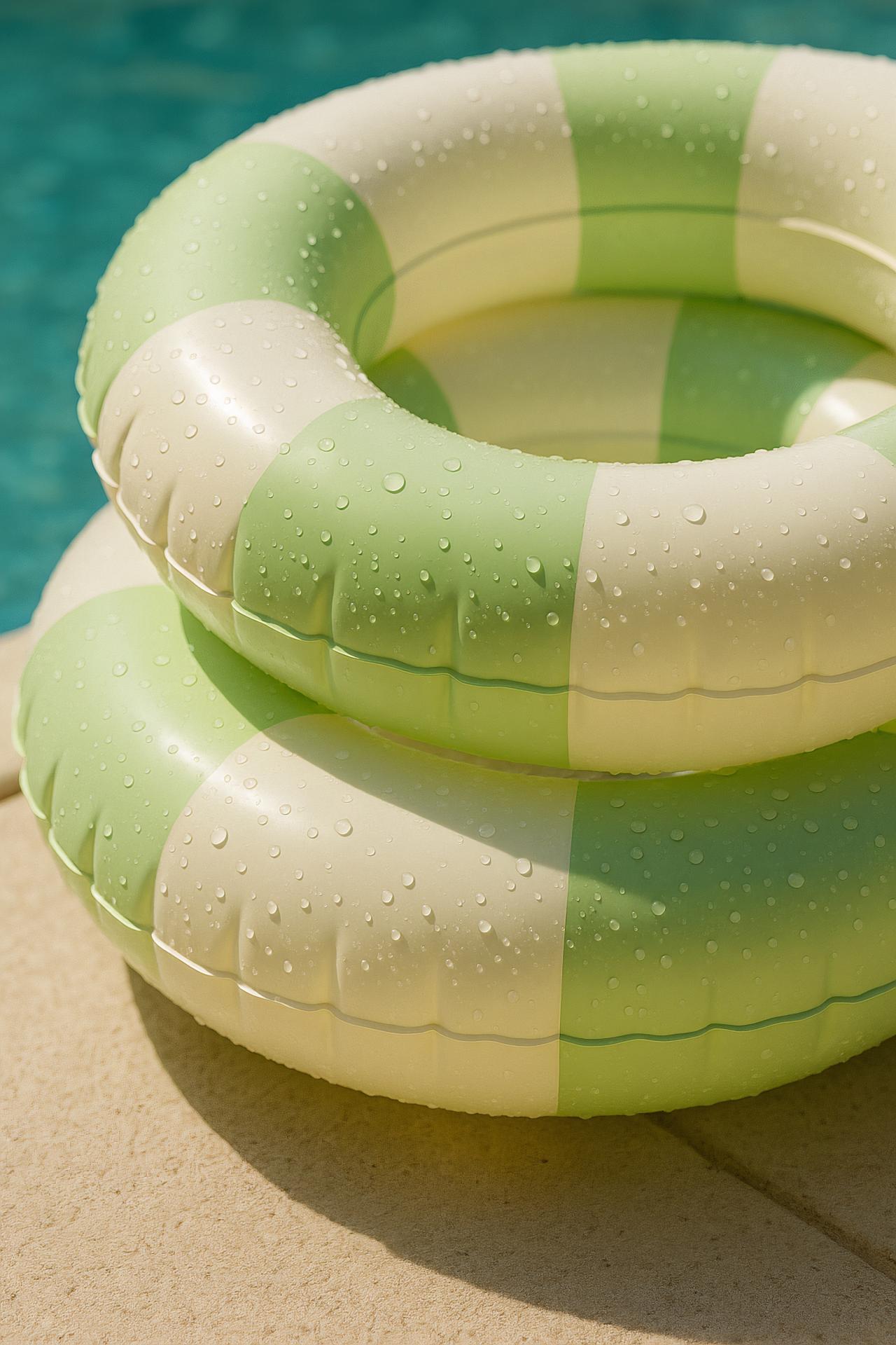 Child playing with inflatable lifebuoy on green lawn