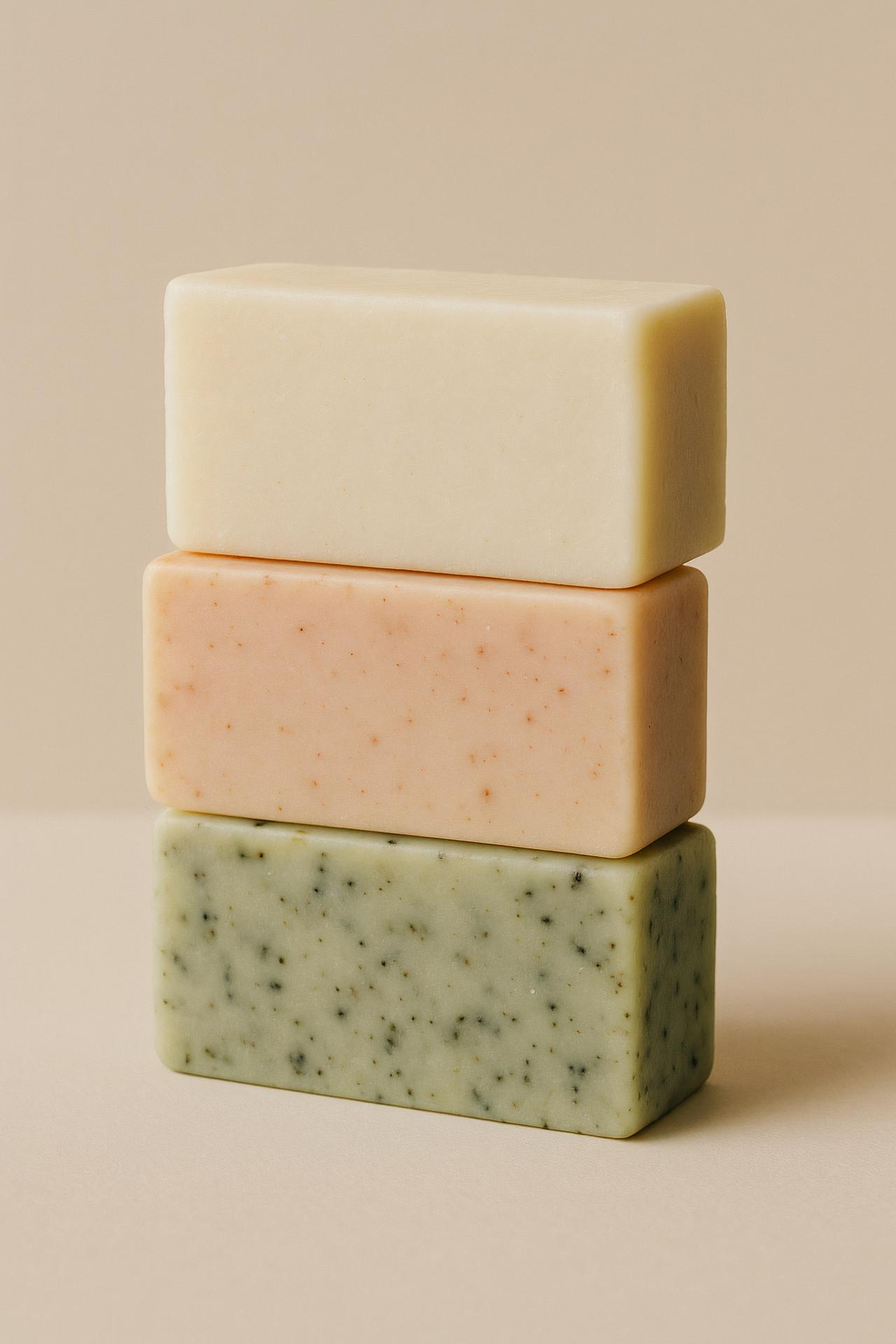 Havarti cheese, bar soap, cosmetics, dairy products, sponge, sheep milk cheese