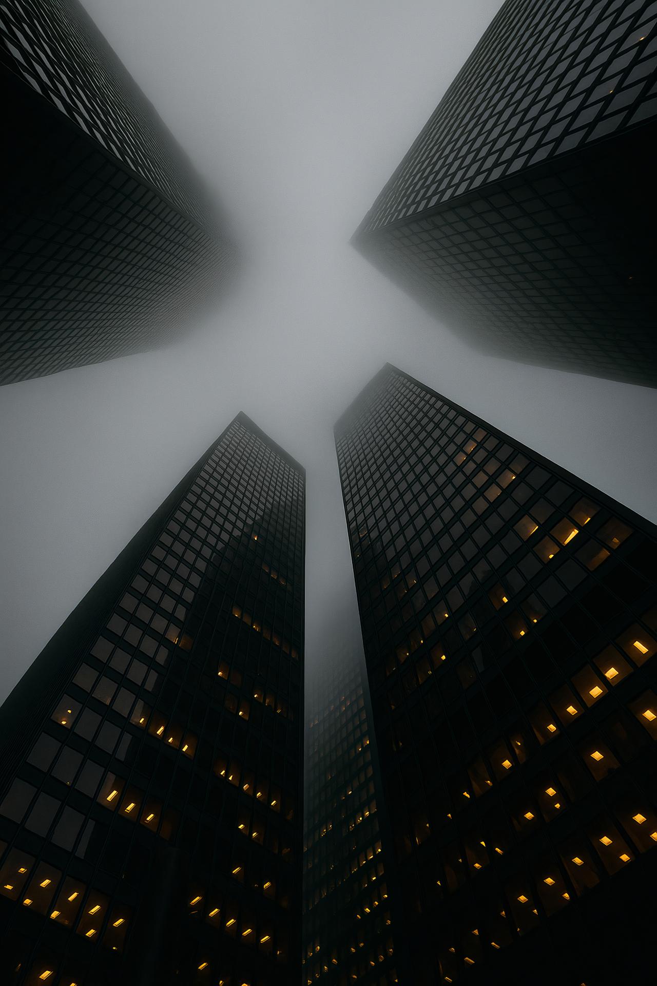 Metropolis skyscraper composite in black and white