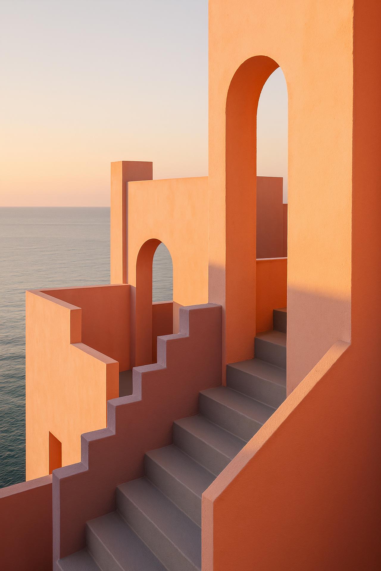 Modern architectural design, stairs, shadow, house
