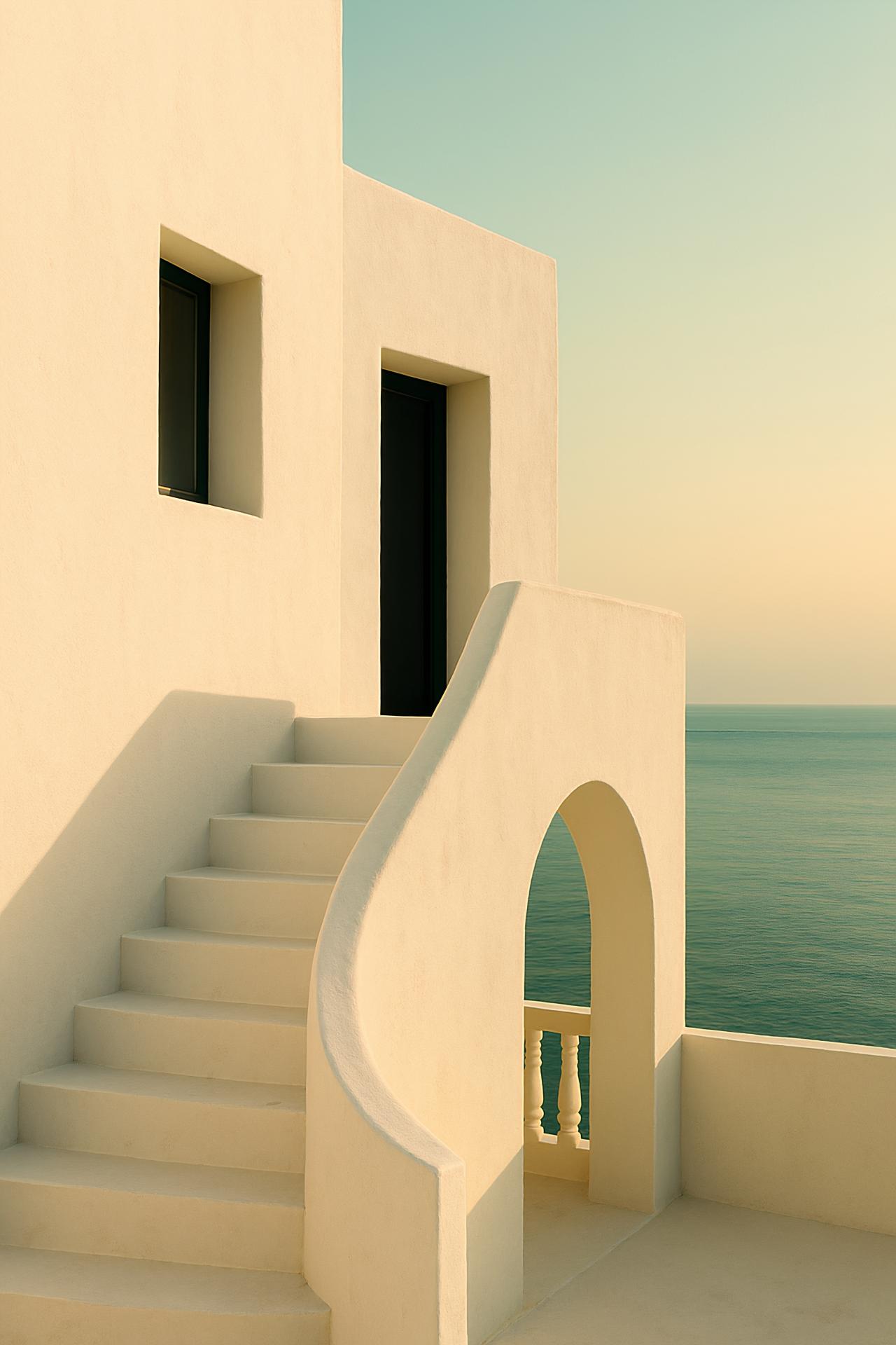 Modern house design, architectural stairs, shadows