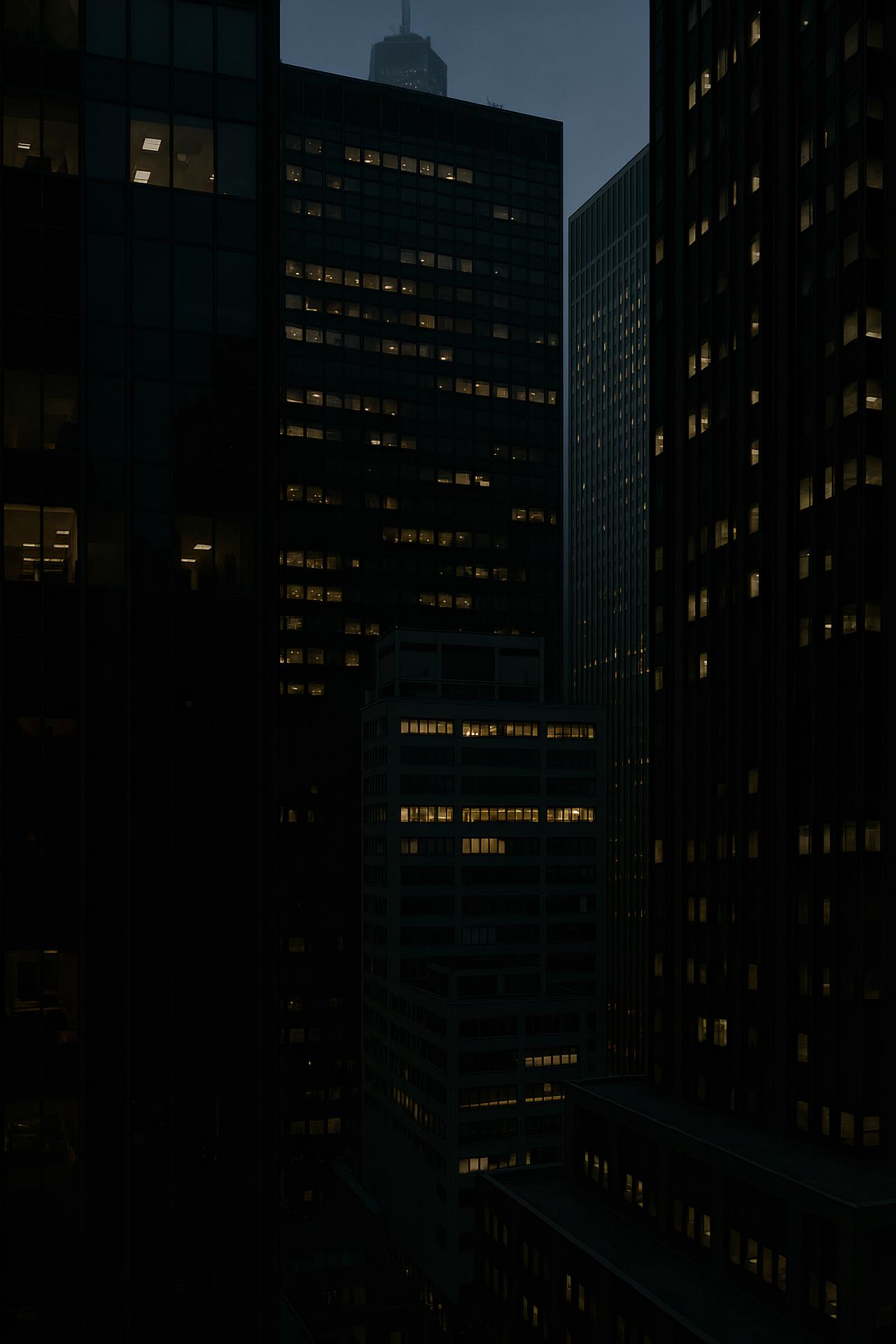 High-rise buildings in a metropolitan area at night