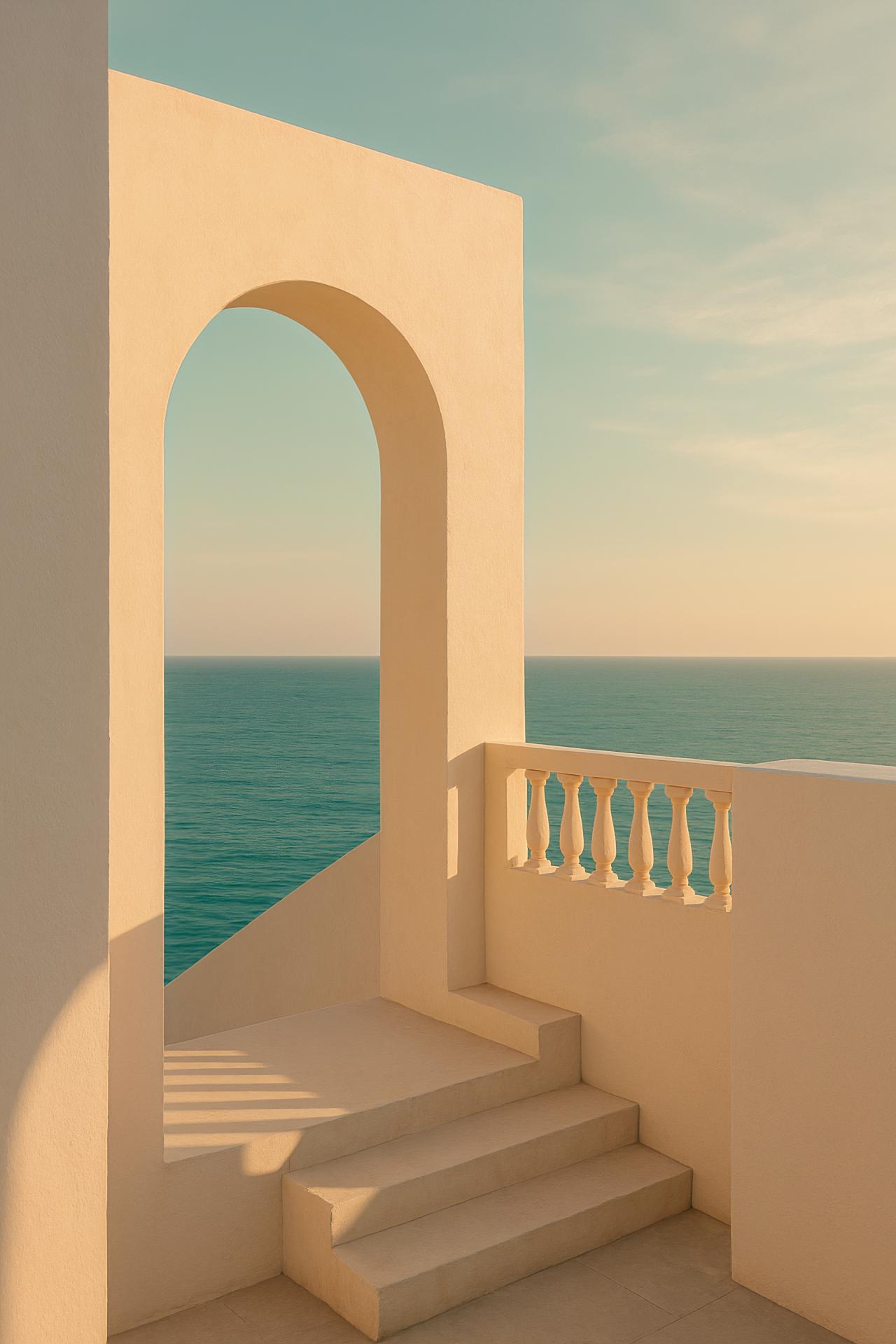 Ocean arch columns design, sea, shadows