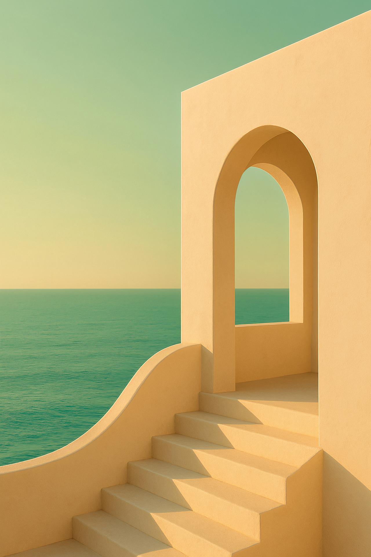 Sea arch design, shadows, stairs, column, graphics