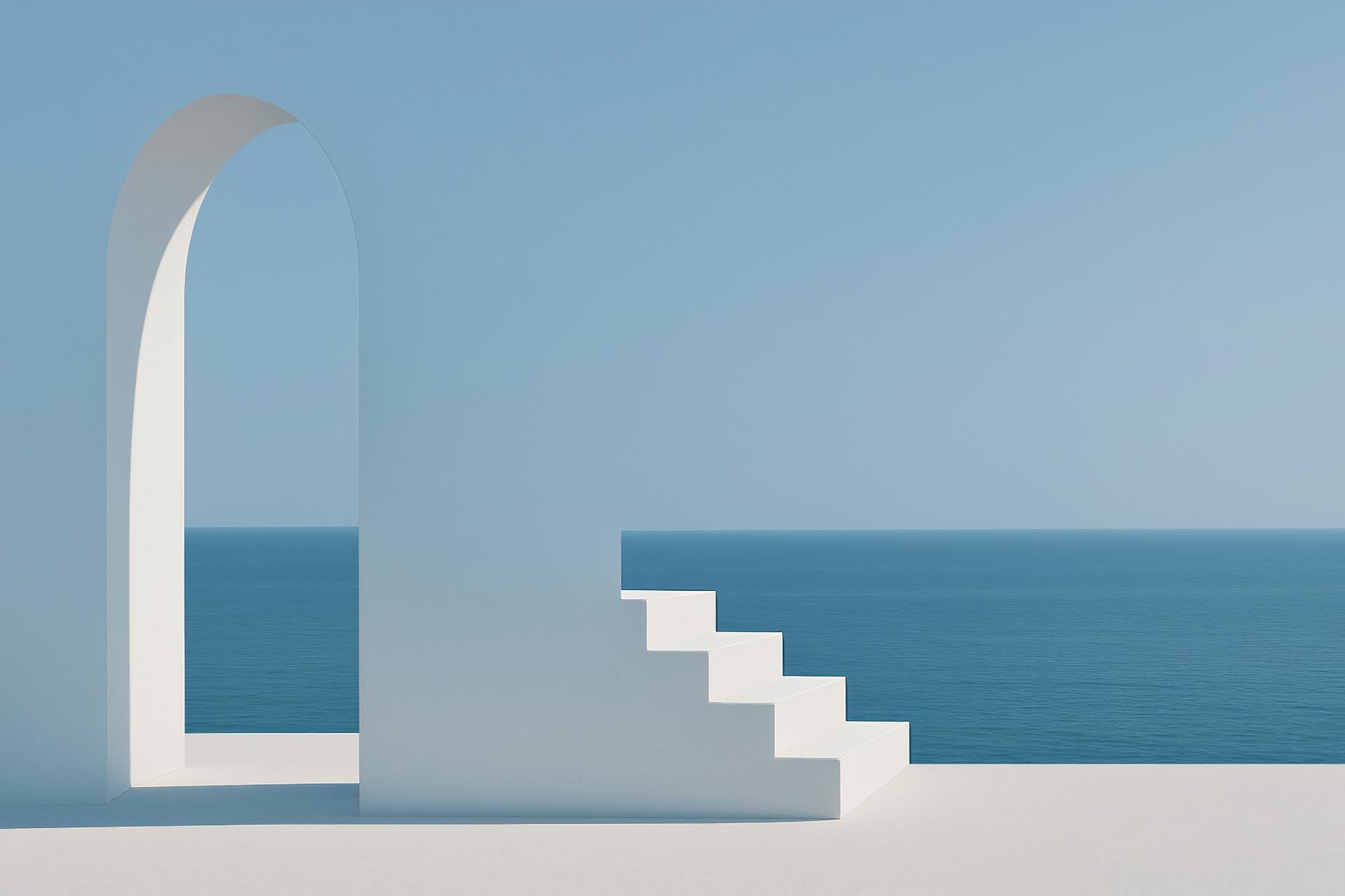 Ocean arch silhouette with shadow over sea