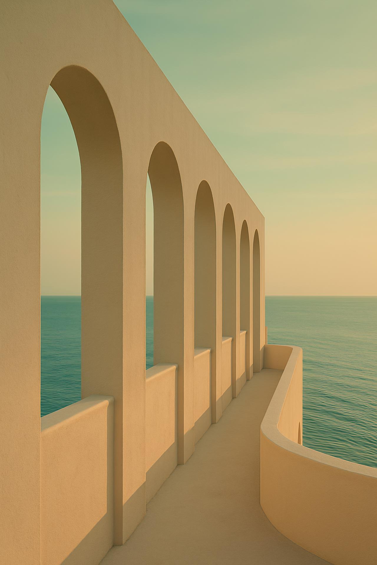 Ocean archway, sea, composite material, columns, arcade