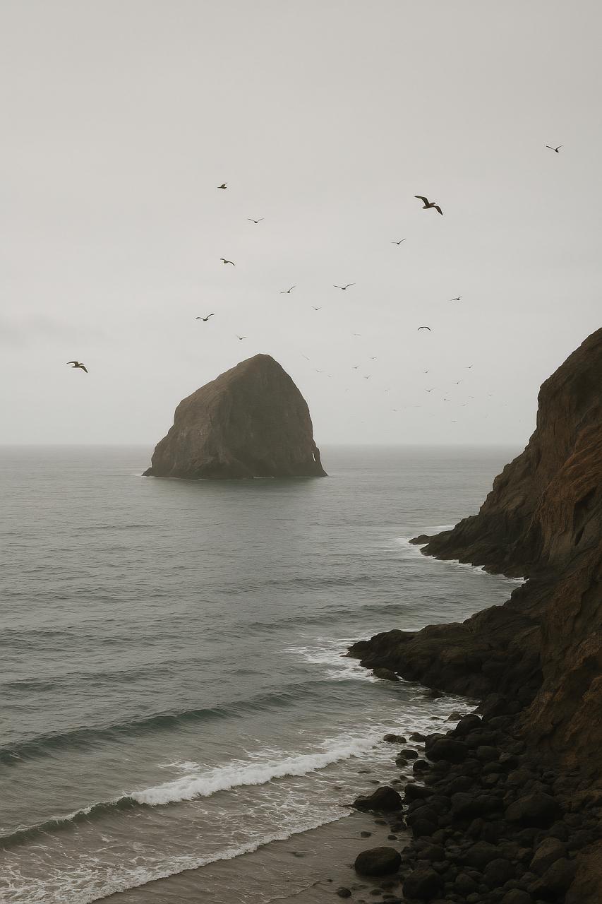 Oceanic rock formation on shore