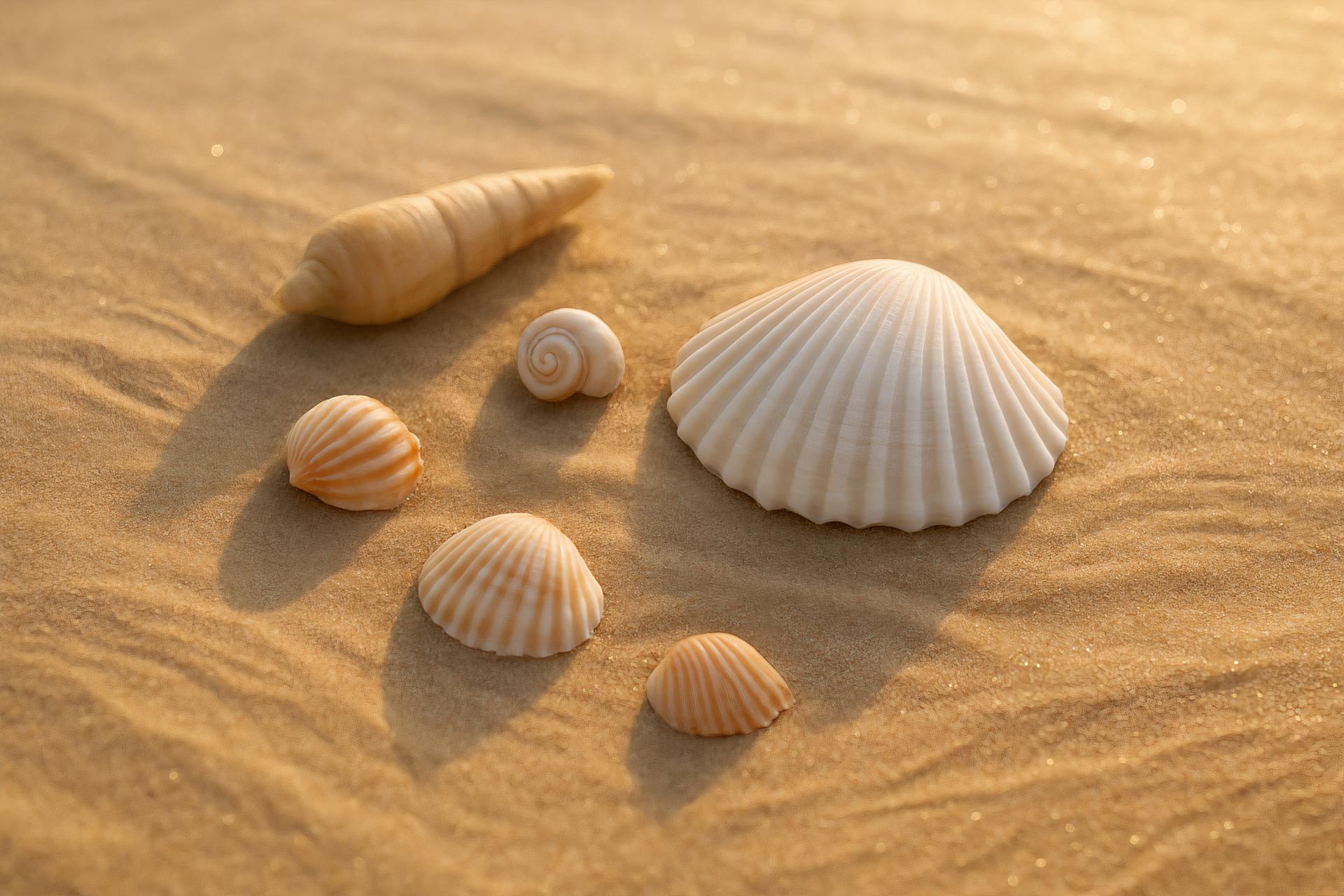 Bivalvia seashells, sand, beach still life photography