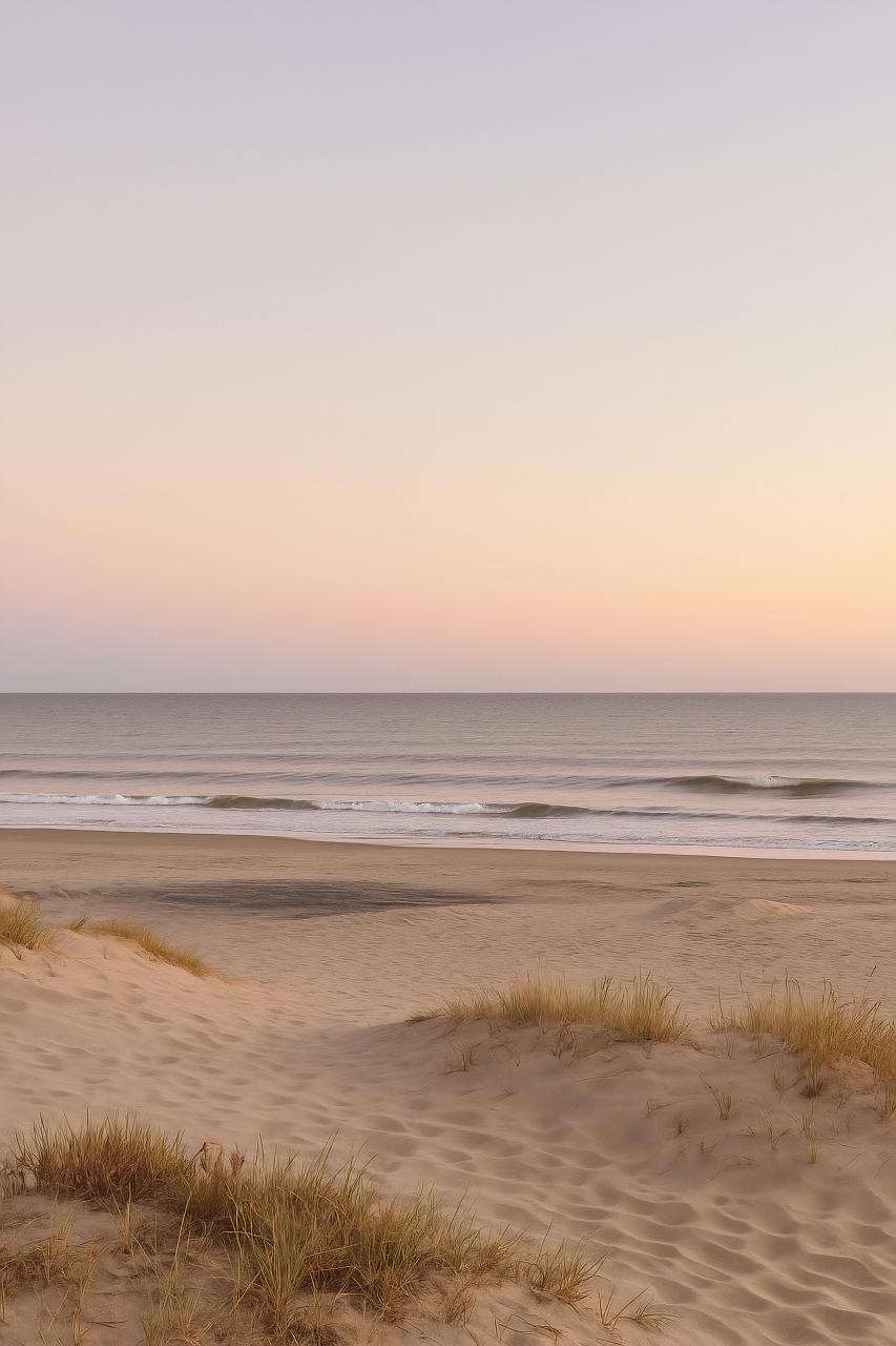 Beach horizon at sunset with ocean and shore