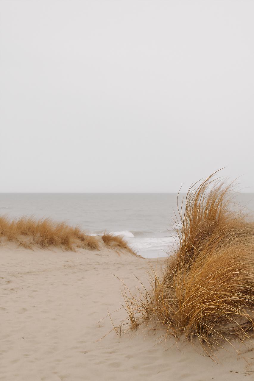Singing sand beach with wind waves and sedges