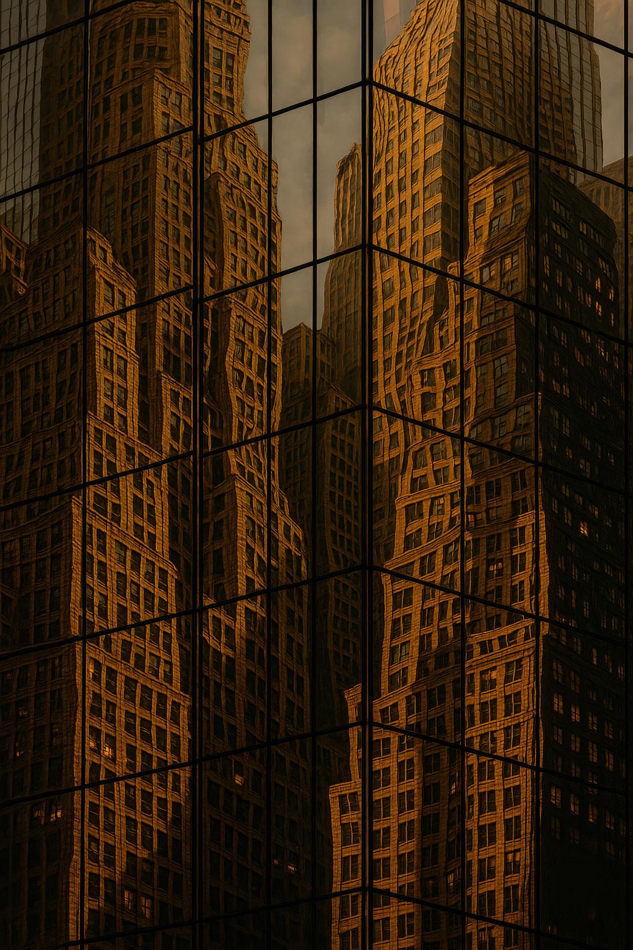 Skyscraper reflection in urban setting