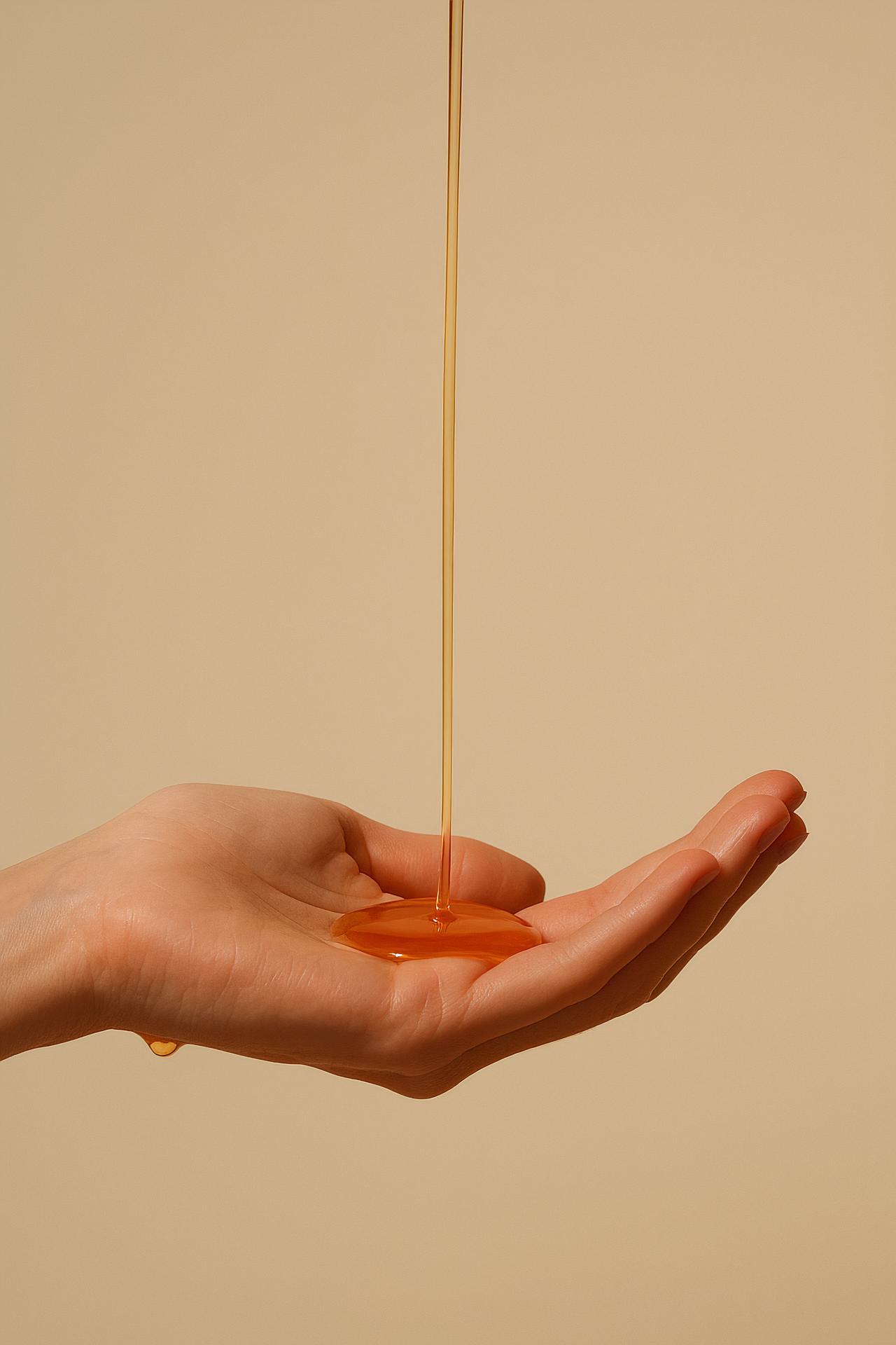 Hand holding orange with H&M logo in background