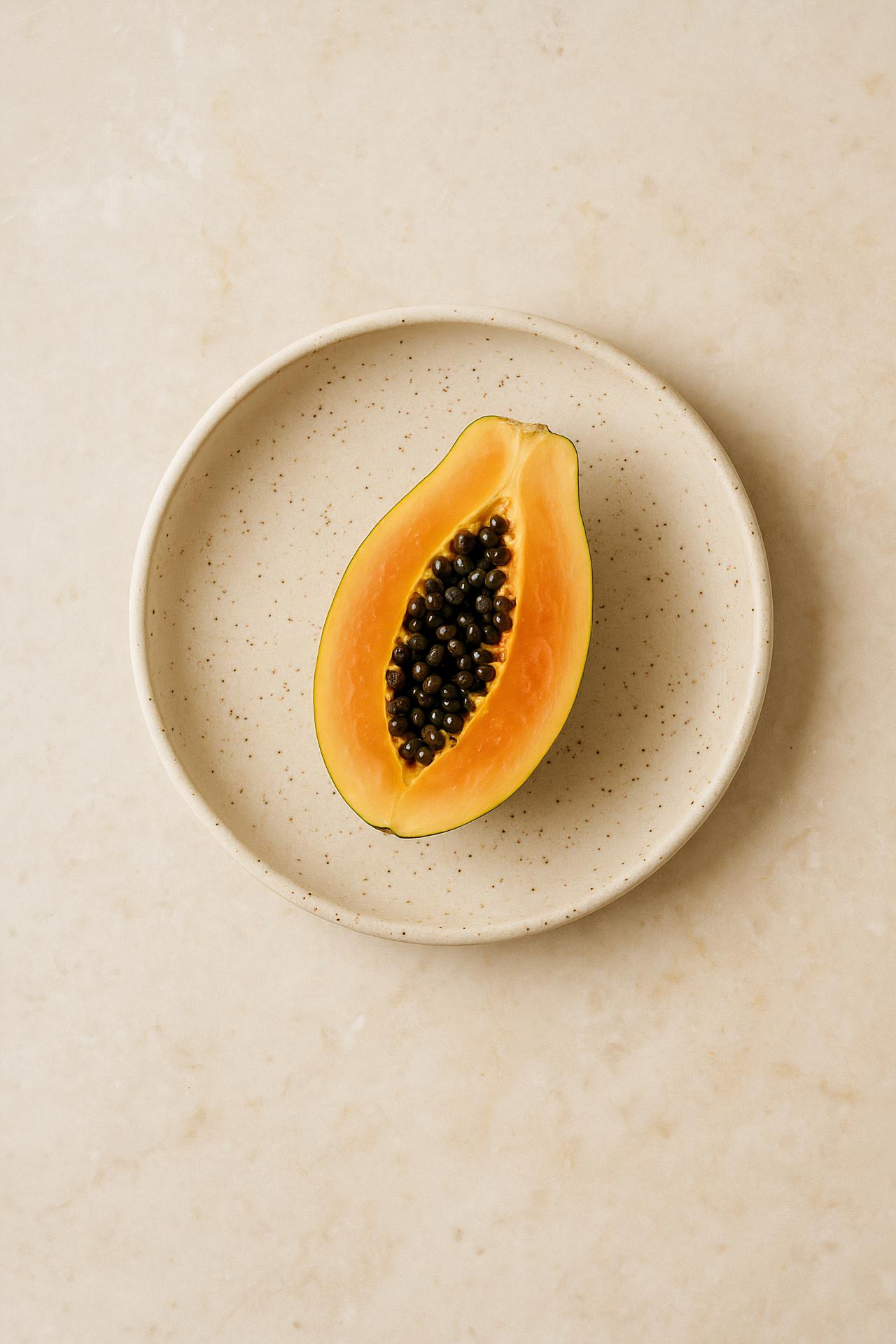 Papaya, fruit, ceramic platter, sweet granadilla, natural foods, tableware, produce
