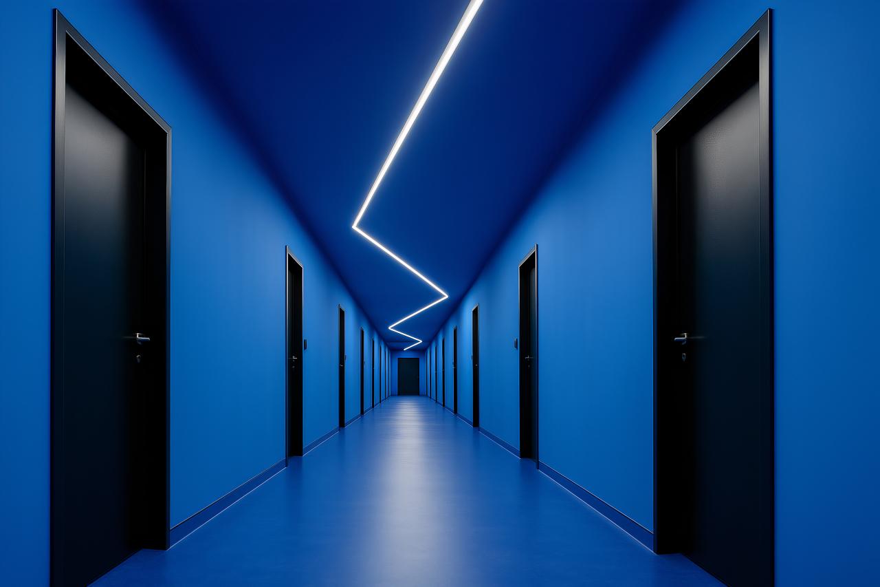 Blue composite material room with symmetrical architecture