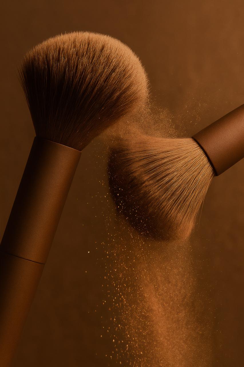 Brown makeup brushes set in various styles