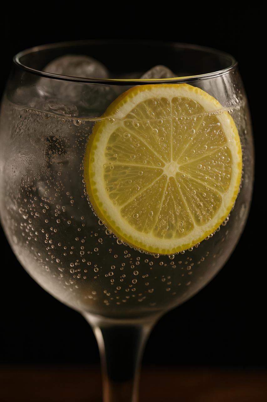 Citrus fruits, cocktail glasses, alcoholic drinks on table