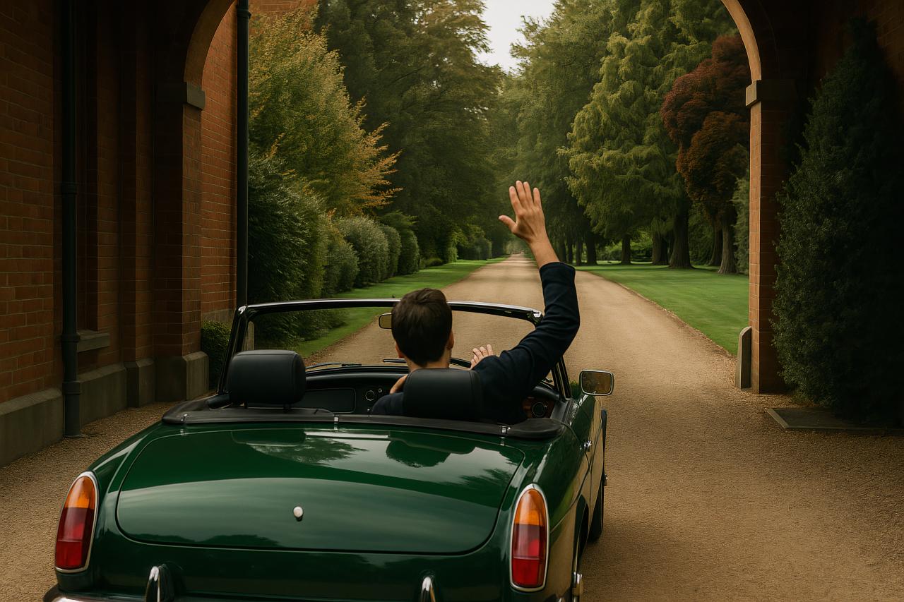 Vintage MG Midget convertible car on road