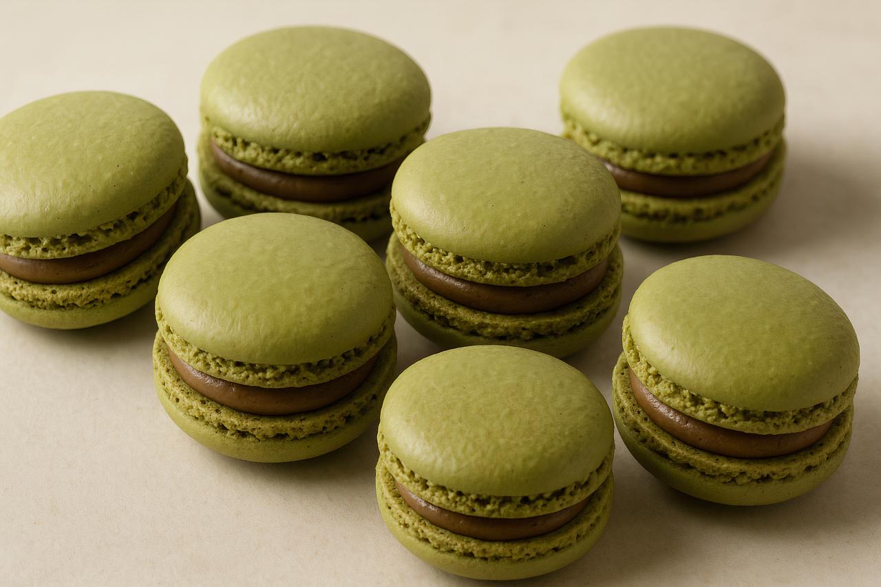 Close-up of delicious macaroon dessert, chocolate ingredients