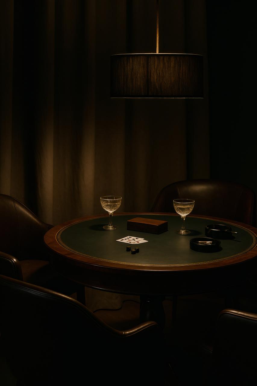 Dining room table, lampshade, chairs, black light fixture