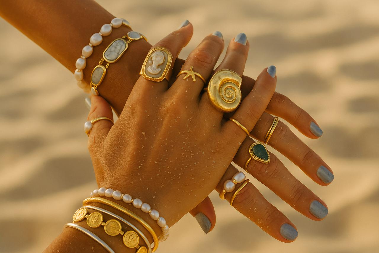 Hand adorned with elegant jewellery pieces