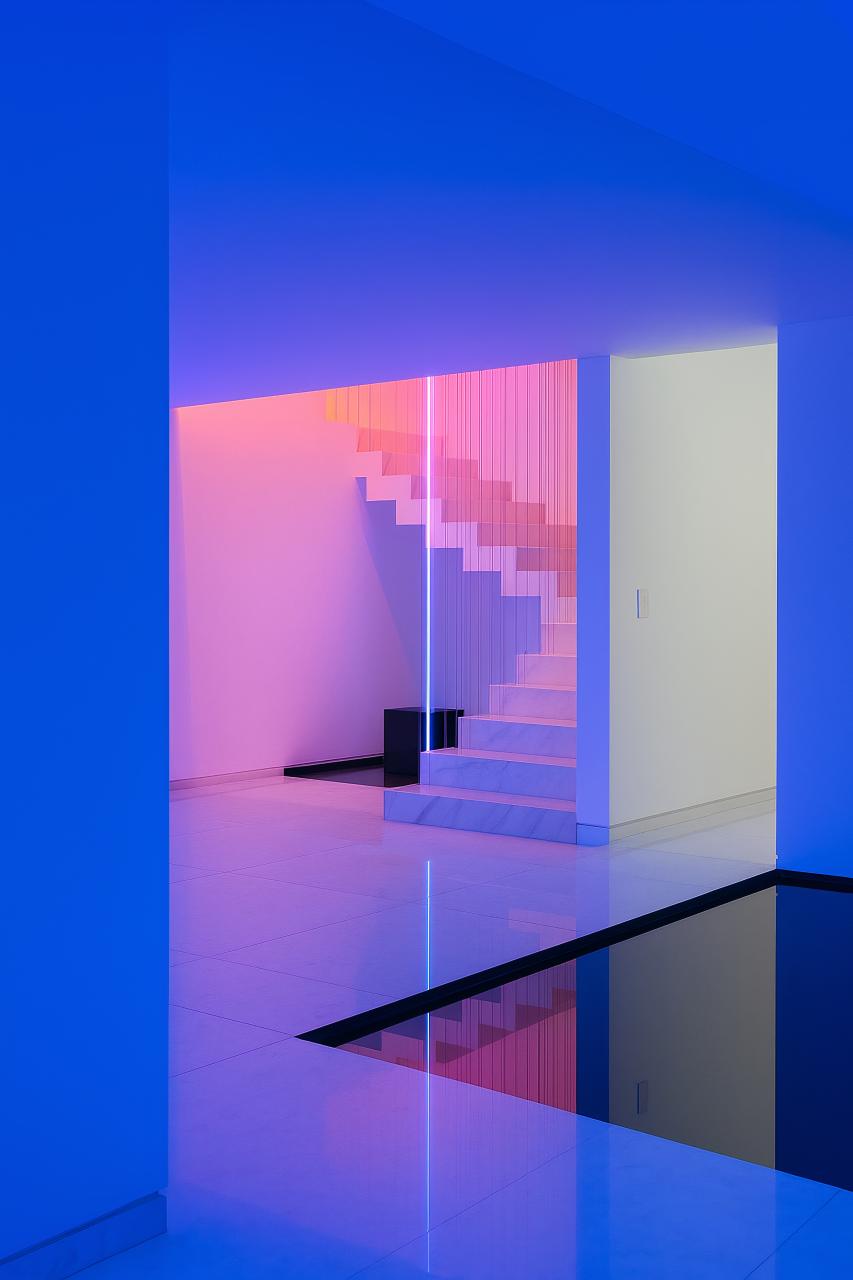 Blue and purple lighting on modern architecture