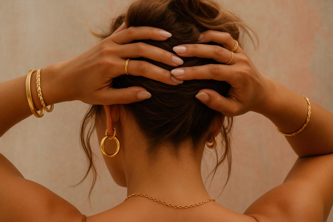 Girl with jewelry, body piercings, and stylish hairstyle