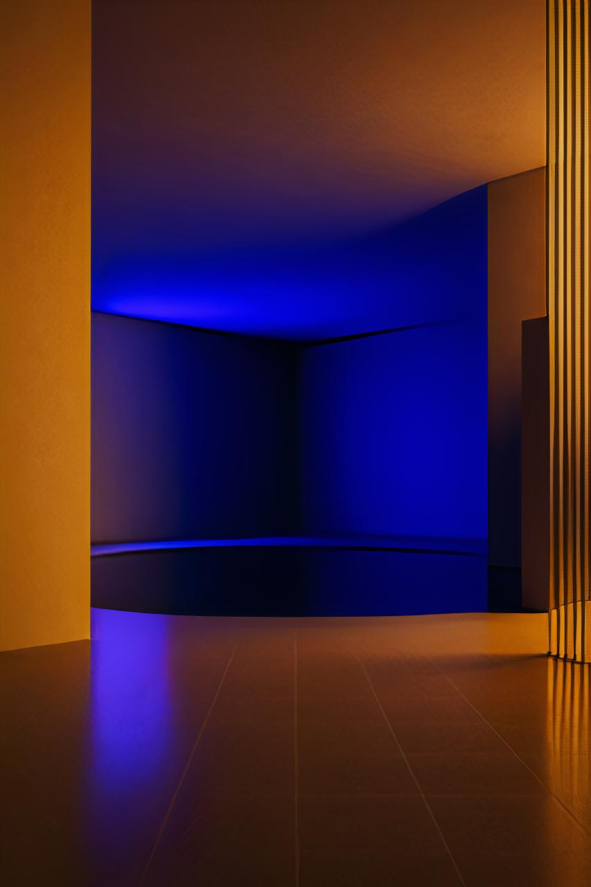 Fluorescent lamps casting shadows in symmetrical architecture