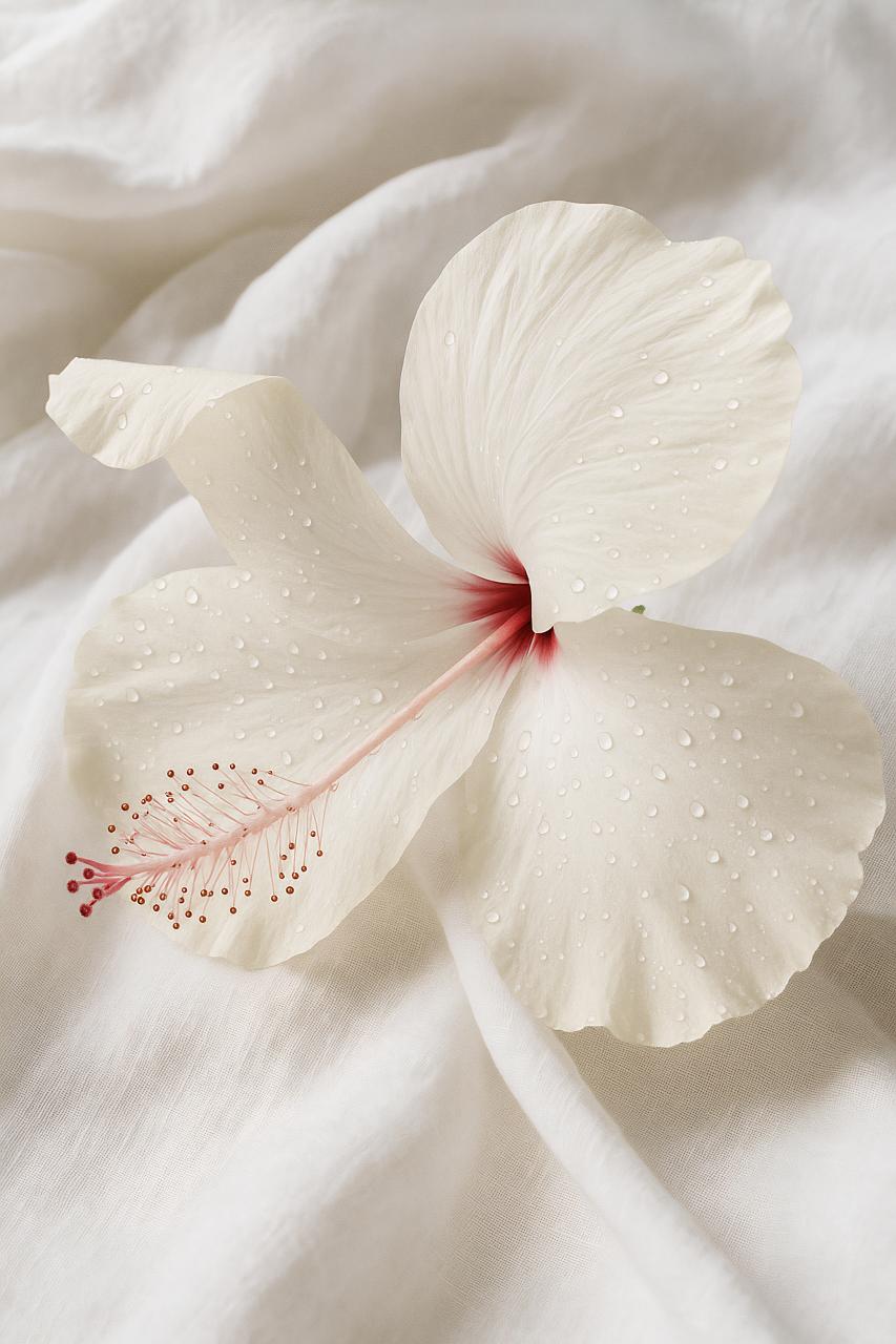 Hibiscus, Geraniums, Orchids on Silk Bed Sheet