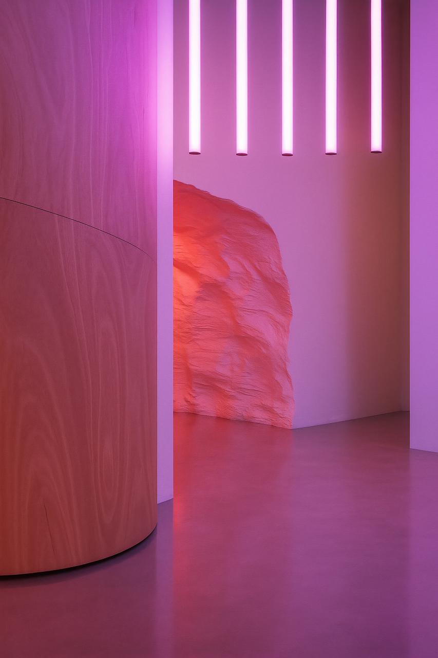 Modern architecture center with colorful lighting
