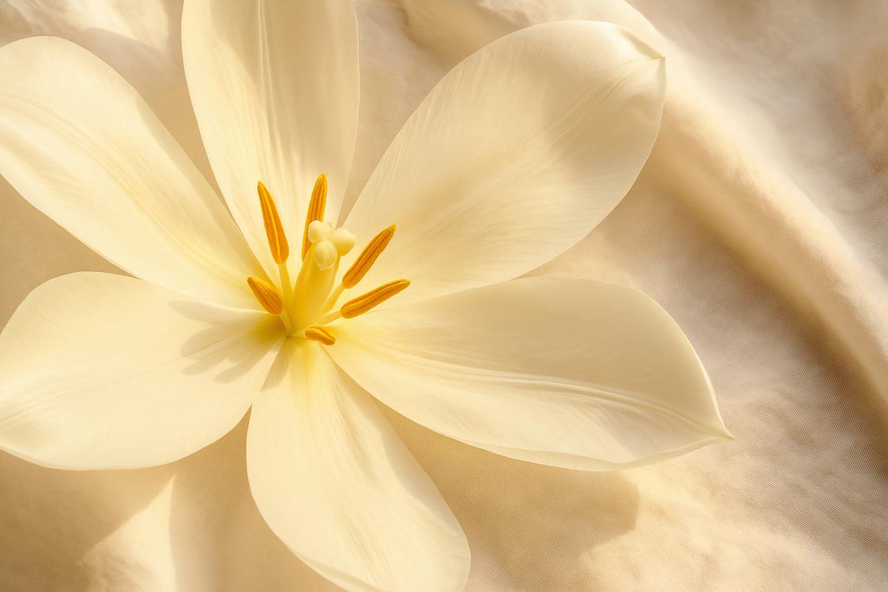 Yellow and white lily family flower close-up