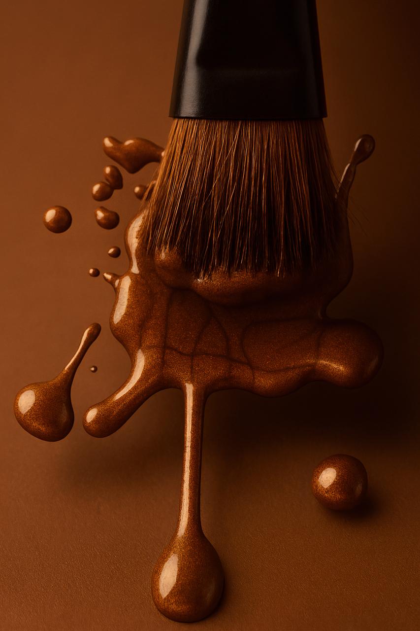 Colorful liquid paint brush close-up