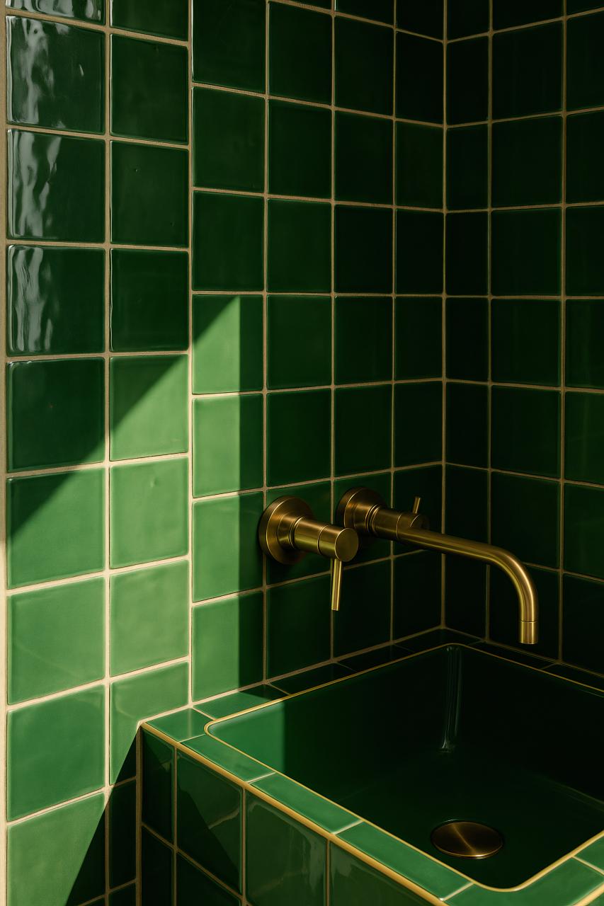 Modern bathroom sink tap with tile