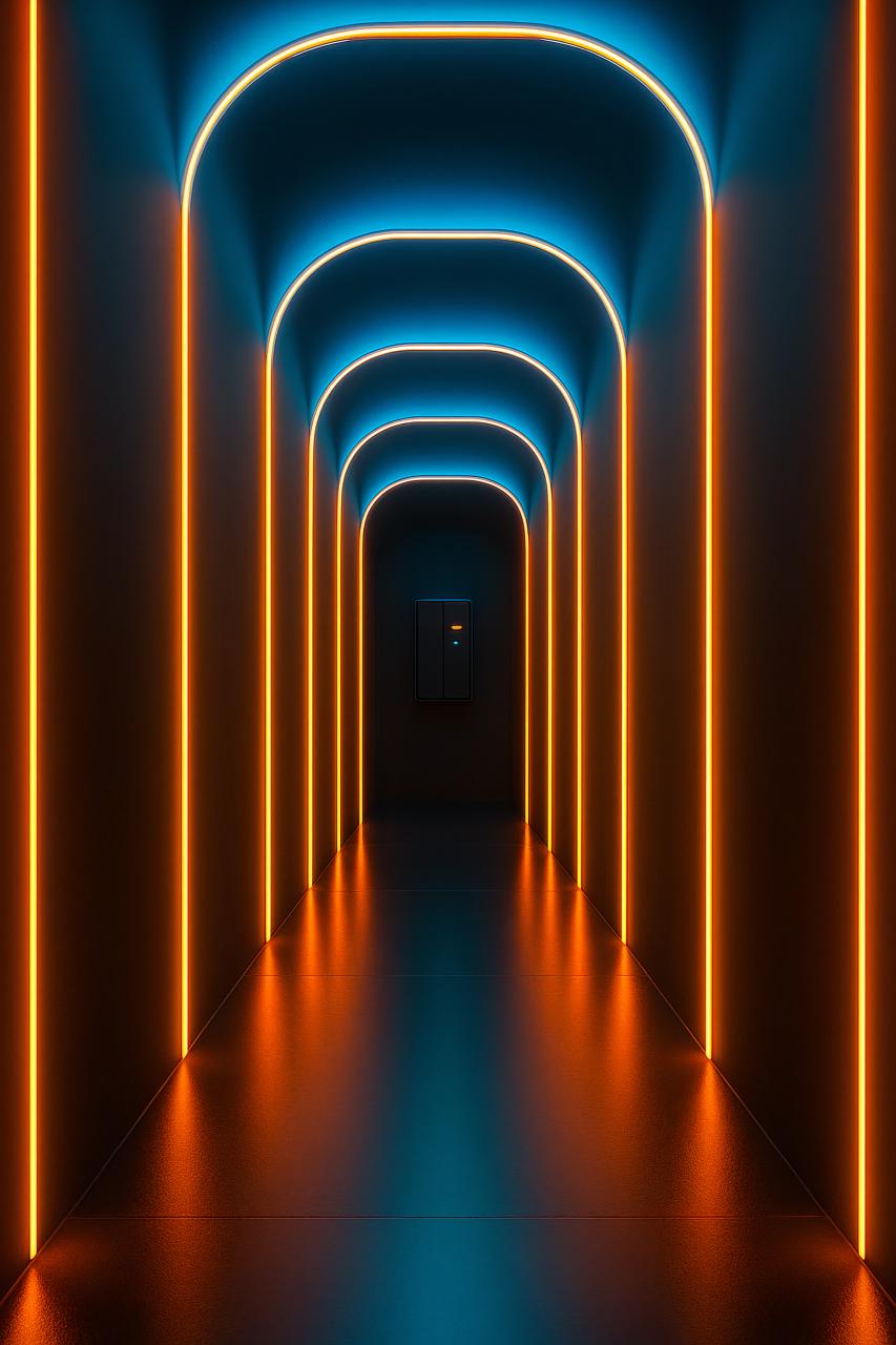 Neon lights in symmetrical architecture