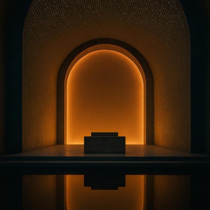 Nighttime arch reflection with incandescent light bulb