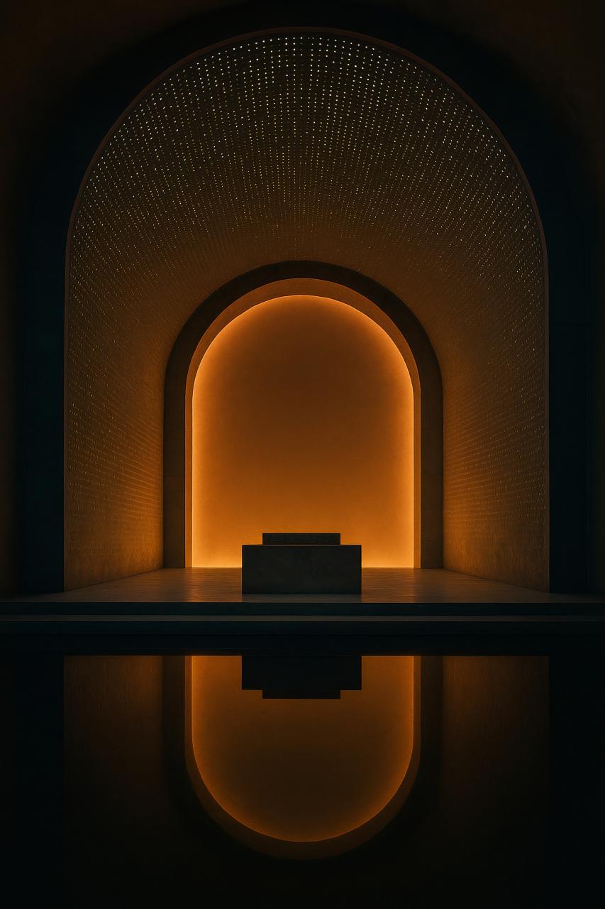 Nighttime arch reflection with incandescent light bulb