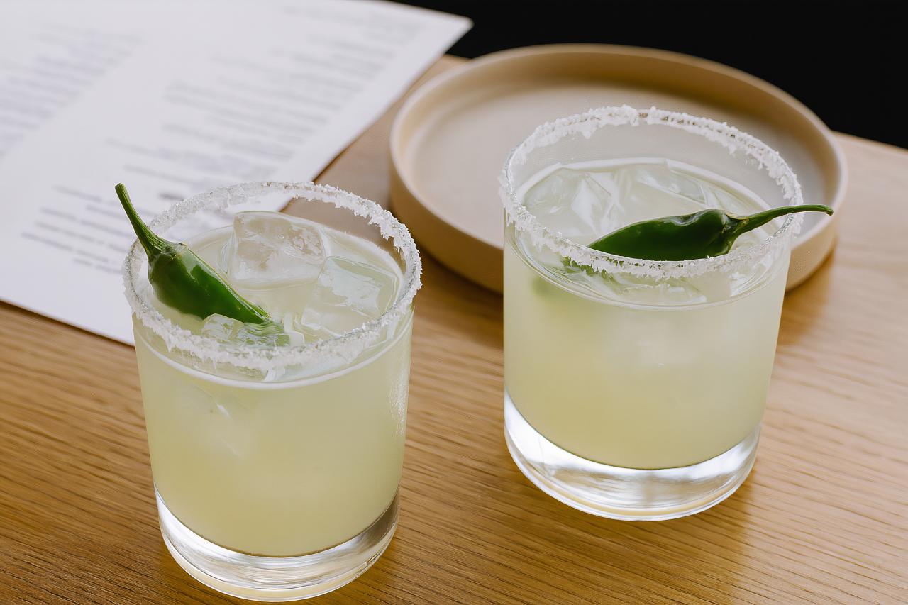 Gimlet, Margarita, Mojito, Limeade, Lemon Juice, Alcoholic Drinks on Table Setting