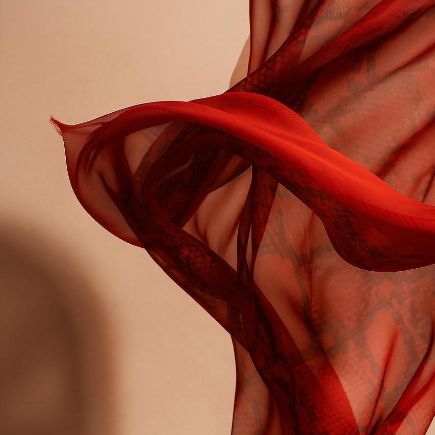Red and pink silk shawl close-up