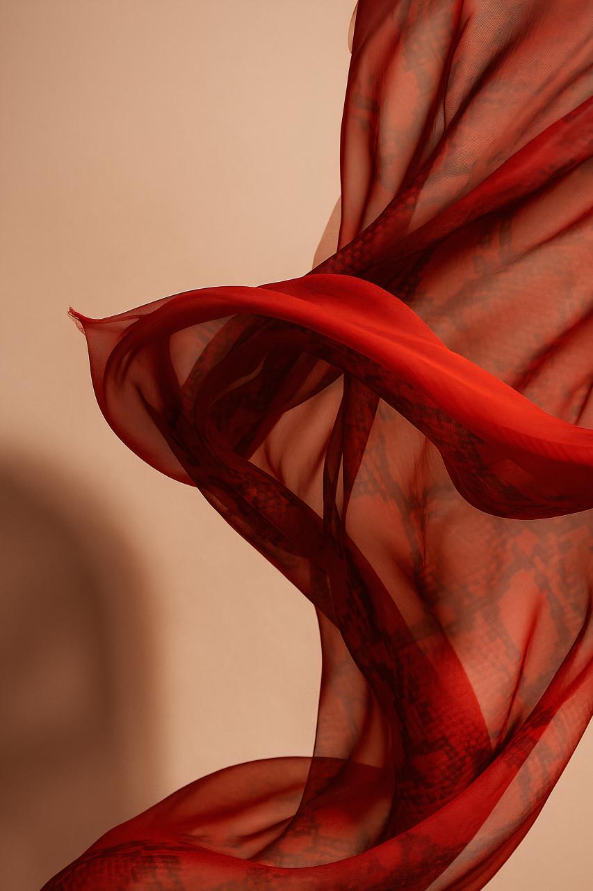Red and pink silk shawl close-up