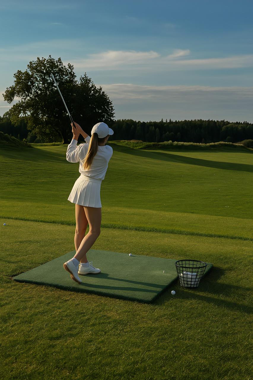 Speed golfer with golf equipment on golf course